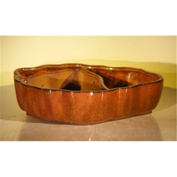 9.5 x 7.5 x 2.25 in. Ceramic Bonsai Pot with Scalloped Edges, Aztec Orange - Oval, Paisaje, Mfr#: PA2529689