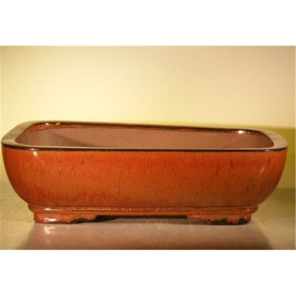 14 x 11.5 x 4 in. Ceramic Bonsai Pot, Aztec Orange - Rectangle, Paisaje, Mfr#: PA2529754