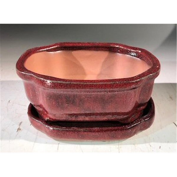 6 x 4.5 x 2.5 in. Ceramic Bonsai Pot with Humidity Drip Tray, Parisian Red - Rectangle, Paisaje, Mfr#: PA2529863