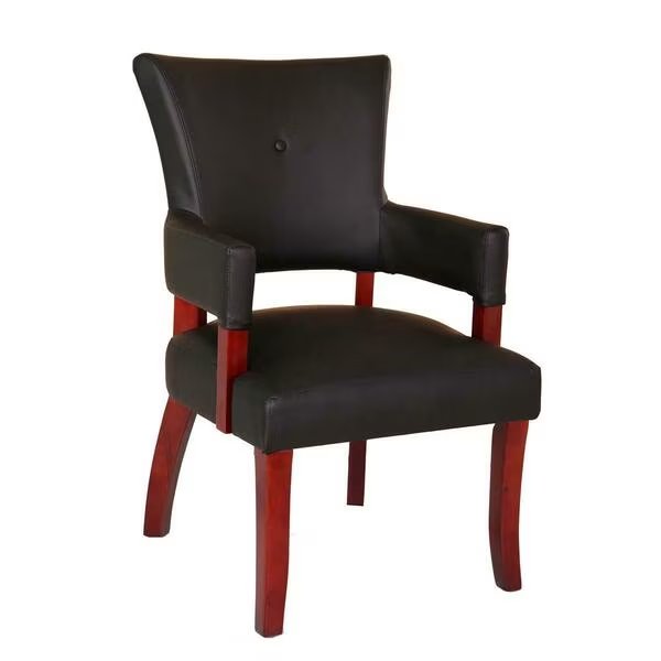 Black Executive Chair With Mahogany Frame, No Nail Heads, Norstar, Mfr#: B696C-BK