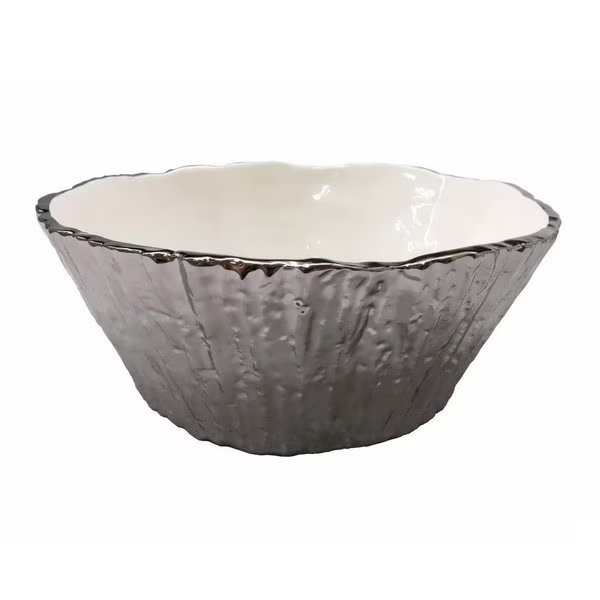 10.5 in. Botanic Porcelain Tree Bark Bowl, Silver, Comida, Mfr#: CO2535386