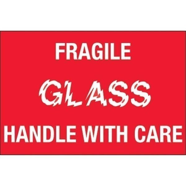 Tape Logic DL1066 2 x 3 in. - Fragile - Glass - Handle with Care Labels; Red & White - Roll of 500, Box Partners, Mfr#: DL1066