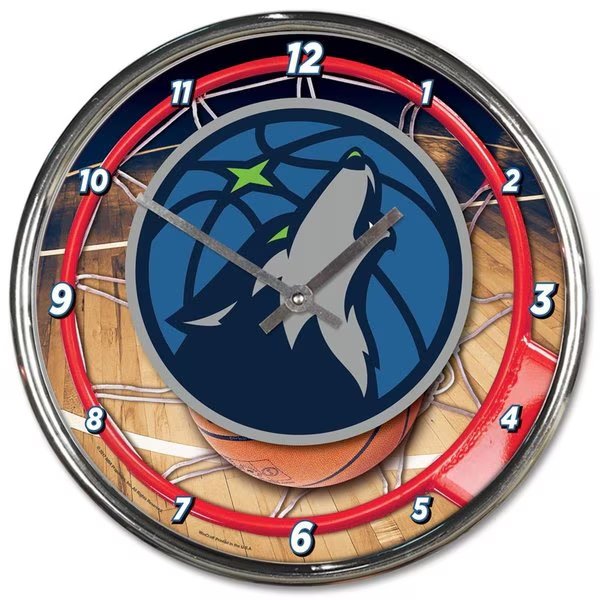 Minnesota Timberwolves Clock Round Wall Style Chrome Special Order, Caseys, Mfr#: 1094327810