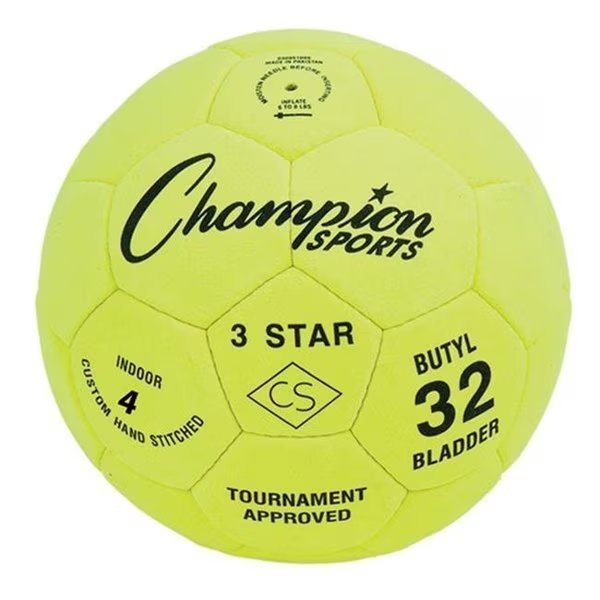 Champion Sports 3STAR4 3 Star Soccer Ball; Yellow & Black - Size 4, Champion Sports, Mfr#: 3STAR4