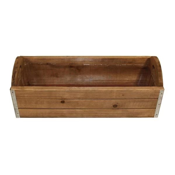 Rattan Wooden Ledge Planter with Metal Border Accents, Cheungs, Mfr#: 4744