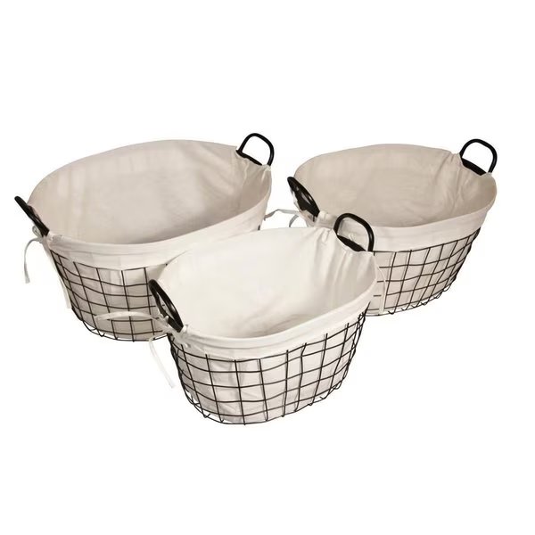 Cheung Lined Metal Wire Oval Basket with Handle, Set of 3, 3PK, Cheungs, Mfr#: 16S001-3