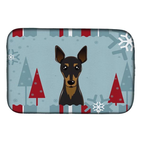 Winter Holiday Min Pin Dish Drying Mat