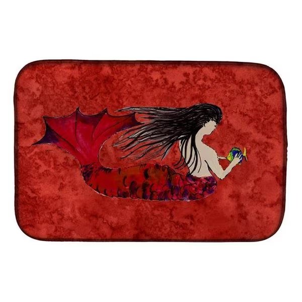 Carolines Treasures 8726DDM Black Haired Mermaid on Red Dish Drying Mat, Carolines Treasures, Mfr#: 8726DDM