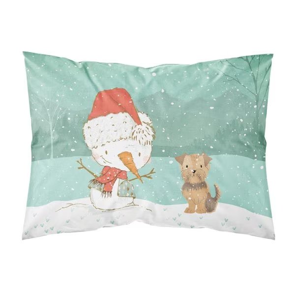 Yorkie Natural Ears Snowman Christmas Fabric Standard Pillowcase, Jensendistributionservices, Mfr#: MI2552950