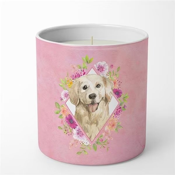 Carolines Treasures CK4235CDL 10 oz Golden Retriever Pink Flowers Decorative Soy Candle, Carolines Treasures, Mfr#: CK4235CDL