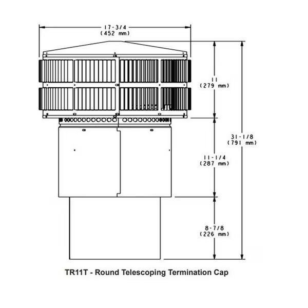 Majestic TR11T-B Round Telescoping Termination Cap with Storm Collar, Majestic Pet, Mfr#: TR11T-B