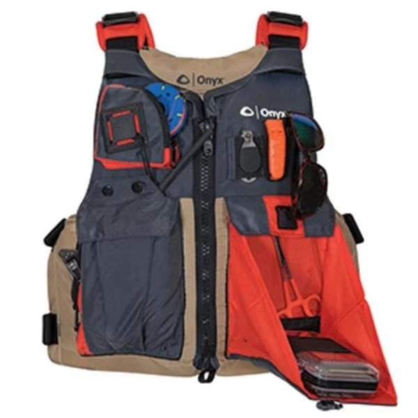 Onyx Outdoor 121700-706-004-17 Kayak Fishing Vest; Adult Universal - TanGrey, Onyx Outdoor, Mfr#: 121700-706-004-17