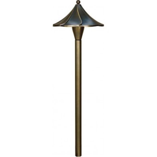 12V JC Brass Scalloped Top Path Light, 20W - Weathered Brass, Feeltheglow, Mfr#: FE2562927