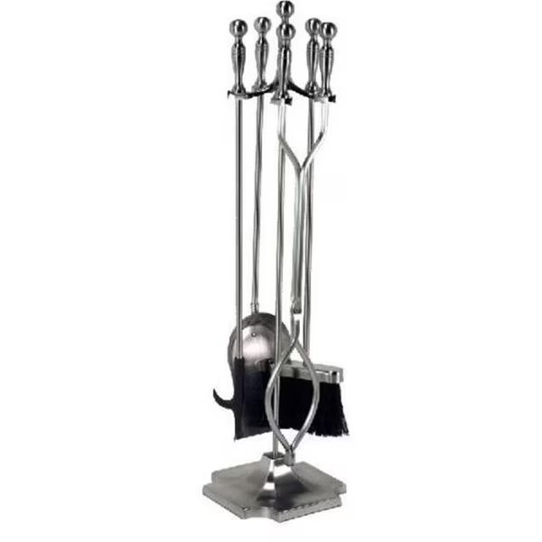 Dagan 7532 Fireplace Tool Set - Rail on Base; Pewter - 5 Piece, Dagan, Mfr#: 7532