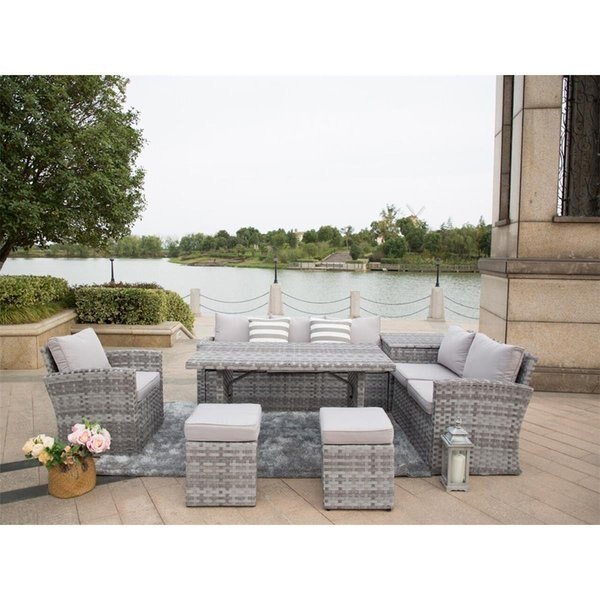 7 Piece Outdoor PE Rattan Wicker Patio Sofa Set with Wide Cabinet, Gray, Claustro, Mfr#: CL2566970