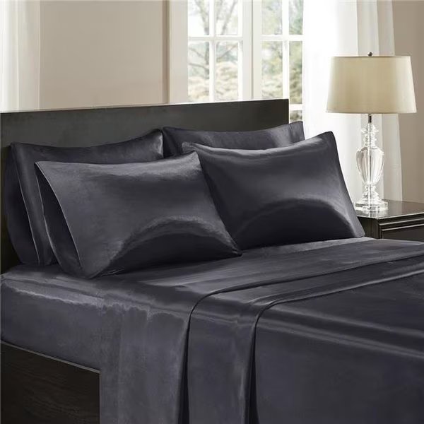 Madison Park SHET20-172 Satin Solid Sheet Set - Black, Madison Park Essentials, Mfr#: SHET20-172