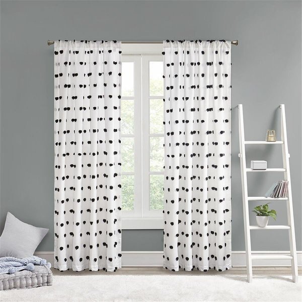 Black 100 Percent Polyester Pom Pom Embellished Window Panel, Intelligent Design, Mfr#: ID40-1797