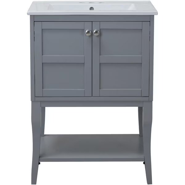 2 Doors Cabinet, Grey - 24 x 18 x 34 in., Convenience Concepts, Mfr#: HI2571080