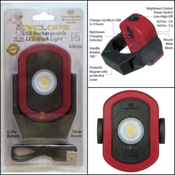 420 Lumen Cyclops USB Rechargeable LED Work Light, Maxxeon Lighting, Mfr#: MA99124
