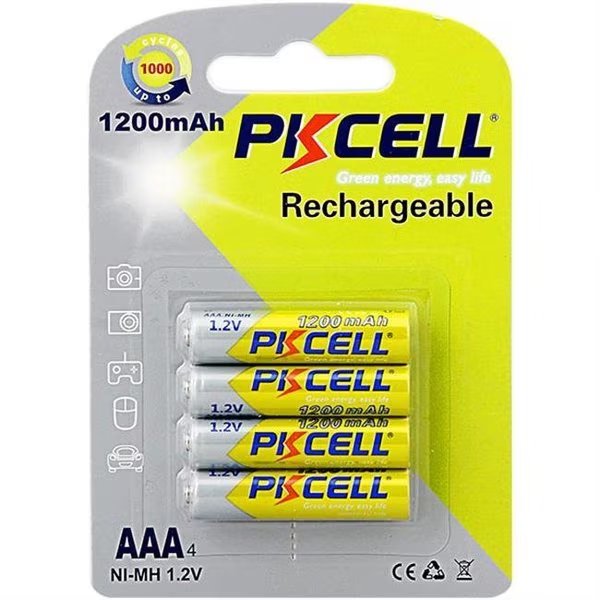 PK Cell NIMHAAA1200-4B 1.2V Rechargeable AAA Battery with 1200 mAh; Pack of 4, Pkcell, Mfr#: NIMHAAA1200-4B