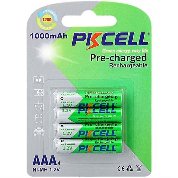 PK Cell RTU-NIMHAAA1000-4B 1.2V Precharged Low Self Discharge Rechargeable AAA Battery with 1000 mAh; Pack of 4, Pkcell, Mfr#: RTU-NIMHAAA1000-4B