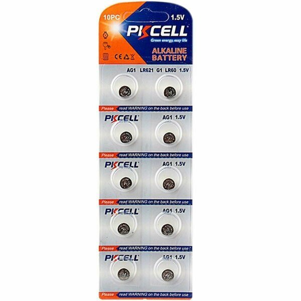 1.5V 1 lbs Alkaline Button Cell Battery, 10PK, Pkcell, Mfr#: AG1-10B