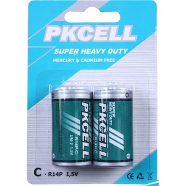 Pkcell R14P-2B 1.5V Heavy Duty C Size Zinc Chloride Battery; Pack of 2, Pkcell, Mfr#: R14P-2B