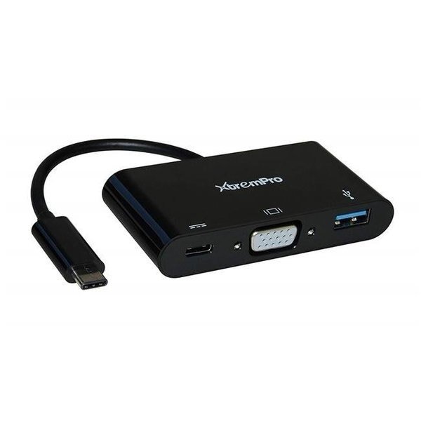 Xtrempro 41135 3-in-1 USB Type-C to VGA USB 3.0 Adapter for MacBook Laptop Notebooks - Black, Xtrempro, Mfr#: 41135