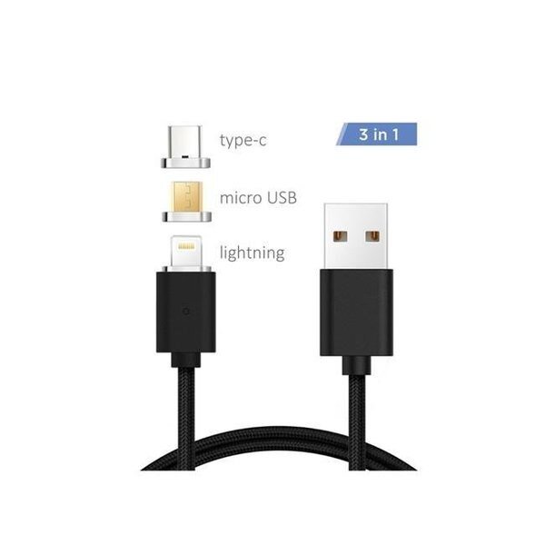 Xtrempro 11173 3-in-1 Magnetic Cable Type-C Micro USB & Lightning; 6 ft. - Black, Xtrempro, Mfr#: 11173