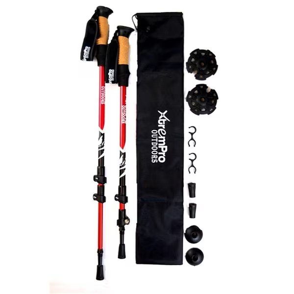 Xtrempro TK01-RD Hiking Trekking Poles Sticks Lightweight 7075 Aluminum Quick Flip-Lock Secure Cork Grip Handles; Red, Xtrempro, Mfr#: TK01-RD