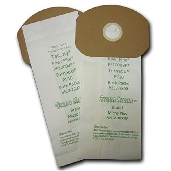 Green Klean GK-1000BP PowrFlite 10 qt Backpack Paper Bag Fits the PF1000BP Replacement Vacuum Bags - 10 per Case - Case of 10, Green Klean, Mfr#: GK-1000BP