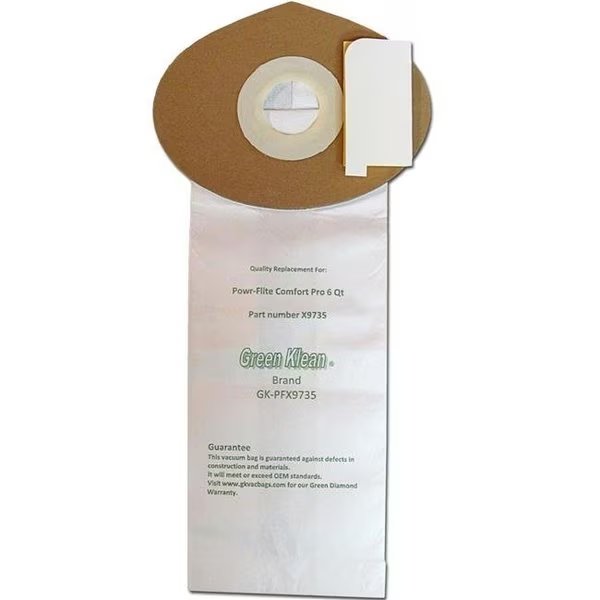 Green Klean GK-PFX9735-6 Qrt 6 qt. Powr Flite Comfort Pro Backpack Closed Collar Replacement Vacuum Bags - Pack of 100, Green Klean, Mfr#: GK-PFX9735-6 Qrt
