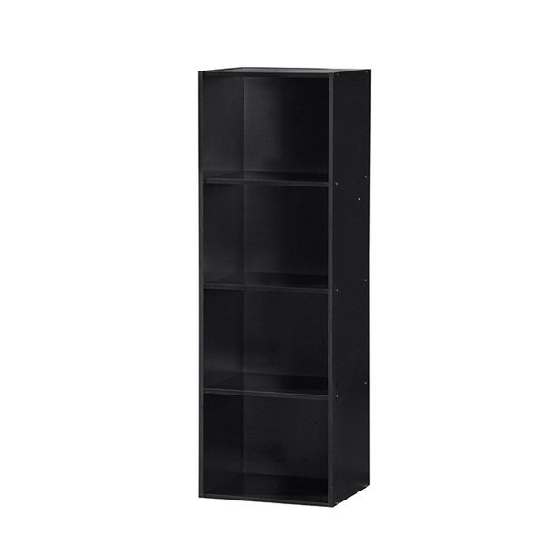 Hodedah HID24 BLACK Four Shelf Bookcase - Black, Hodedah, Mfr#: HID24 BLACK