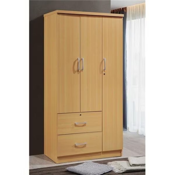 Hodedah HID8020 BEECH 3-Door Armoire with 2-Drawers; 3-Shelves - Beech, Hodedah, Mfr#: HID8020 BEECH