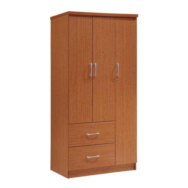 3-Door Armoire with 2-Drawers, 3-Shelves - Cherry, Hodedah, Mfr#: HID8020 CHERRY