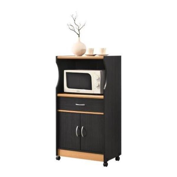 Hodedah HIK77 BLACK-BEECH 45.4 x 15.5 x 23.6 in. Microwave Kitchen Cart; Black & Beech, Hodedah, Mfr#: HIK77 BLACK-BEECH