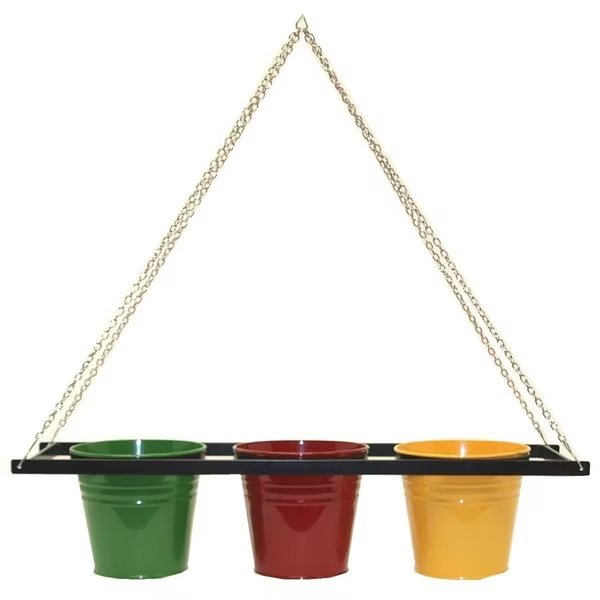Enameled Galvanized Triple Hanging Planter with Iron Holder; Assorted, Next2Nature, Mfr#: NE775538