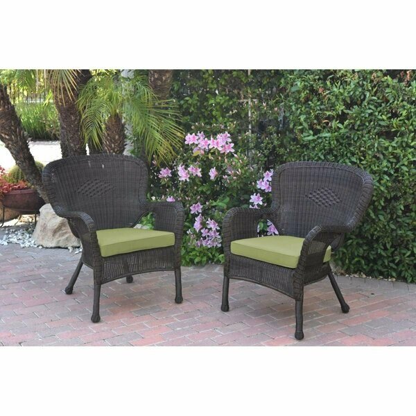 W00215-C-2-FS029 Windsor Espresso Resin Wicker Chair with Green Cushion, 2PK, Jeco, Mfr#: W00215-C_2-FS029