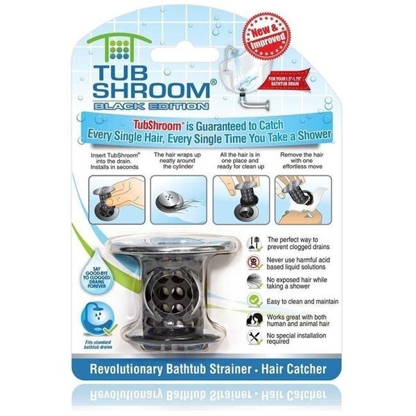 TubShroom TSBLK325 Chrome Edition Revolutionary Tub Drain Protector Hair Catcher - Black, Tubshroom, Mfr#: TSBLK325