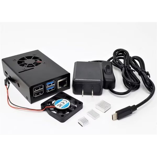 Aluminum Case for Raspberry Pi 4 Model B with Fan & USB-C Power, Balck, Micro, Mfr#: MI332938