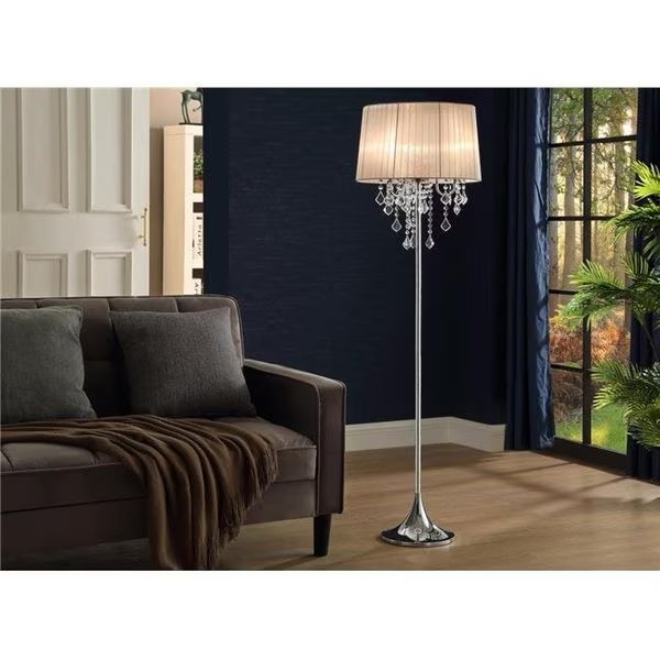 Myco Furniture NT944 17 x 17 x 59 in. Natalia Floor Lamp; Nickel & White, Myco Furniture, Mfr#: NT944