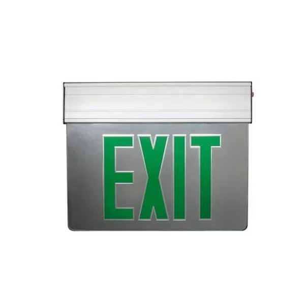 Nicor Lighting EXL2-10UNV-AL-MR-G-2 12.75 in. Edge Lit LED Emergency Exit Sign; Mirrored & Green, Nicor Lighting, Mfr#: EXL2-10UNV-AL-MR-G-2