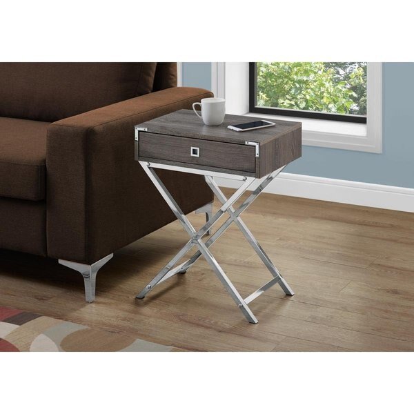 24 in. Dark Taupe Particle Board, MDF & Chrome Metal Accent Table, Gfancy Fixtures, Mfr#: GF2479167