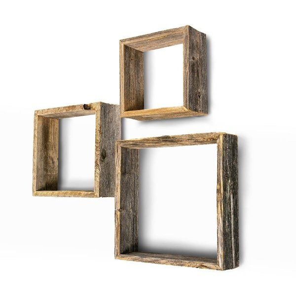 Square Rustic Natural Weathered Grey Wood Open Box Shelve - Set of 3, Gfancy Fixtures, Mfr#: GF2627327