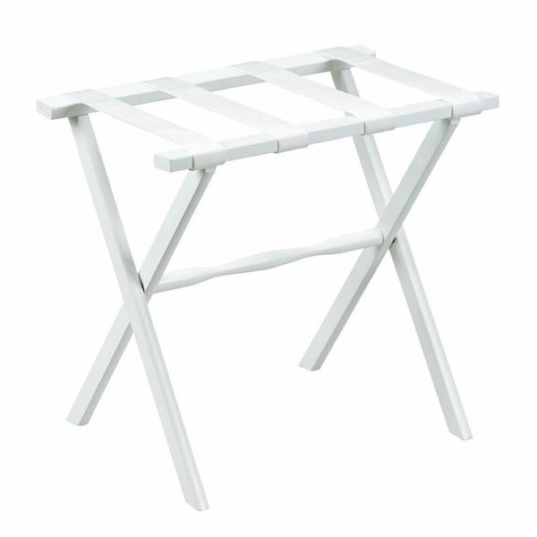 HomeRoots 383078 Hotel White Finish Wood Folding Luggage Rack with White Straps, Homeroots, Mfr#: 383078