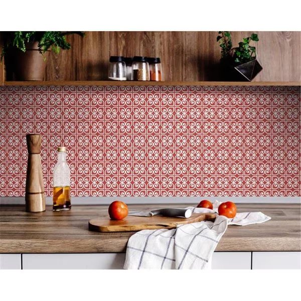 4 x 4 in. Brick Red & White Scroll Peel & Stick Removable Tiles, Gfancy Fixtures, Mfr#: GF2456765