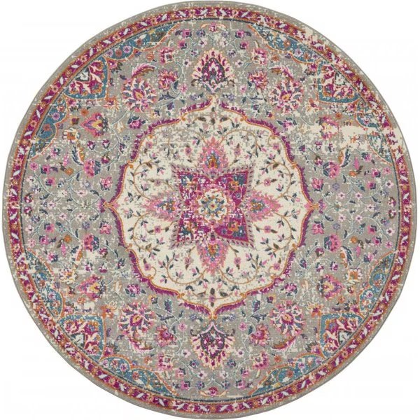 8 ft. Round Gray & Pink Medallion Area Rug, Palacedesigns, Mfr#: PA2627600
