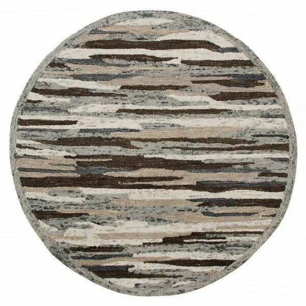 4 ft. Round Brown & Gray Camouflage Area Rug, Homeroots, Mfr#: 396194