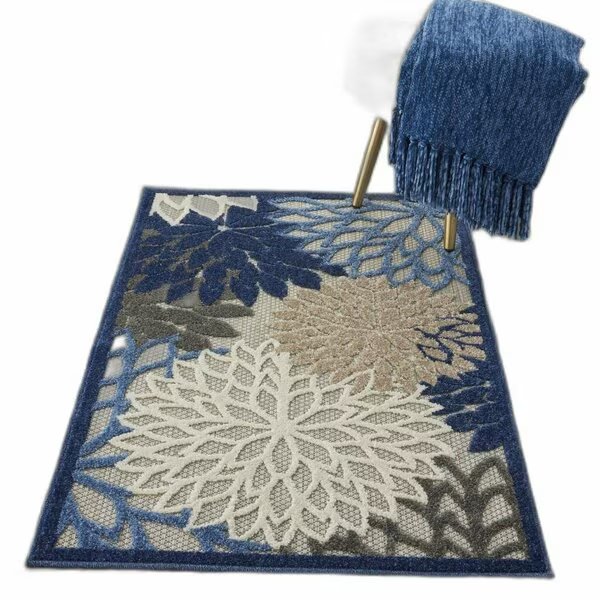 3 x 4 ft. Blue & Multi Color Large Floral Indoor & Outdoor Area Rug, Homeroots, Mfr#: 384817