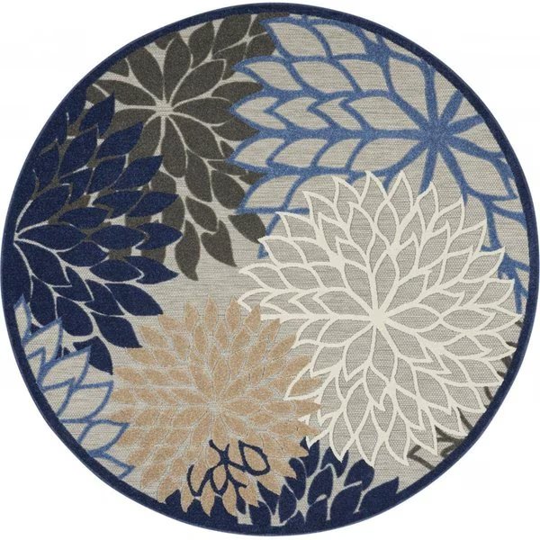 8 ft. Round Blue Large Floral Indoor & Outdoor Area Rug, Palacedesigns, Mfr#: PA2627691